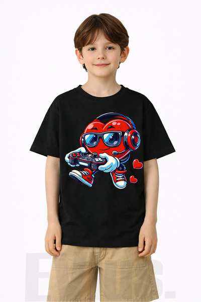 EVIus Boy's Gamer Heart Printed Combed Cotton T-Shirt Fun Summer Cotton