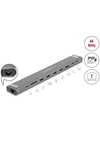 DELOCK Stație de andocare USB Tip C la HDMI 4K60Hz / USB 3.2 Gen 1 / LAN / SD...