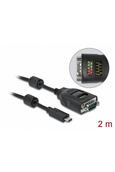 DELOCK Cablu USB tip C la Serial RS-232 DB9 FTDI cu LED 2m, 90414