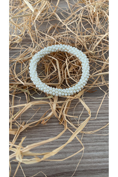 BTU EL YAPIMI ÖRGÜ KREM İNCİ BONCUK BİLEKLİK