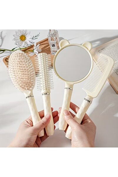 YYB مجموعة مشط وسادة مع مرآة عالية الدقة وفرشاة إبرية ومقبض بلاستيكي ومشط لتص...