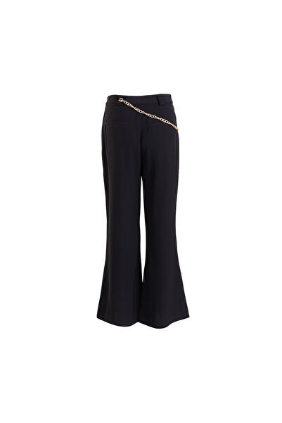 2TRENDY Black Wide-Leg Pants with Chain Details