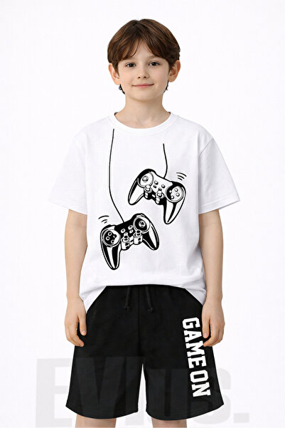 EVIus Boy's Game on Printed Combed Cotton T-Shirt Shorts Set Fun Summer Cotton