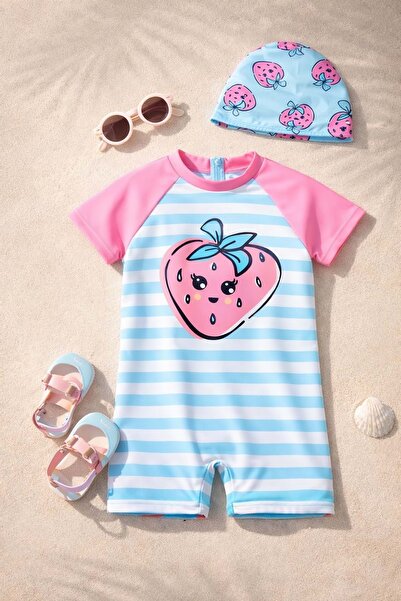 Lolliboomkids Costum de baie pentru fete, nou sezon, mini, cu imprimeu căpșun...