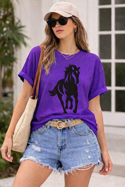 ArtYus Μπλουζάκι Unisex Oversize με στάμπα με φιγούρα αλόγου – Βαμβακερό T-Sh...