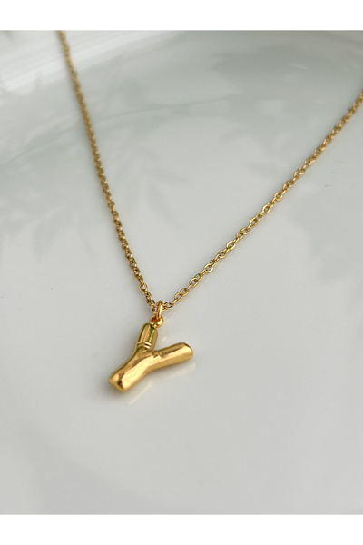ALEYKA Stainless Steel Thin Elegant Chain Mini Balloon Letter Necklace (Y)
