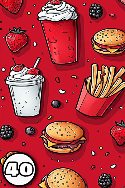 COZY Coloring Book - 40 illustrations - Cute Foods, A4