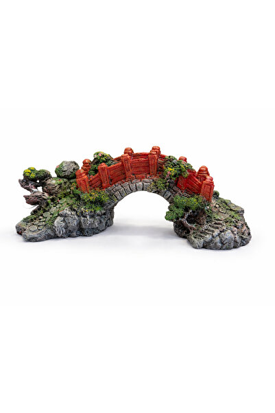 Dophin Japanese Zen Garden Bridge Aquarium Ornament - 28cm | Red Stone Arch B...