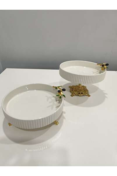 PARILTI HOME COLLECTİON Olive Figured Porcelain (Set of 2), Serving Plate, Pr...