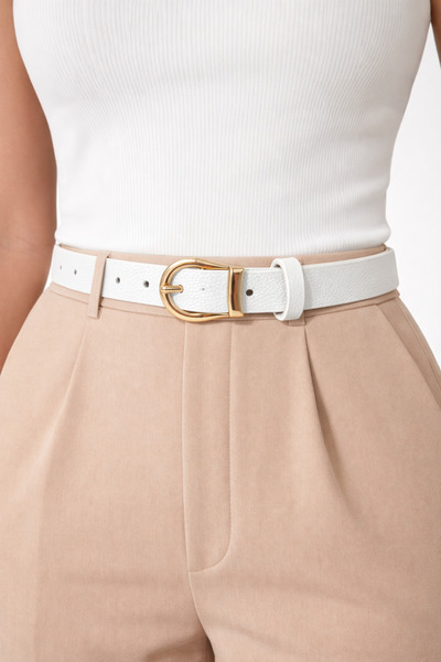 kemer krallığı Women's White Thin Belt Milano Gold Buckle Stylish Design