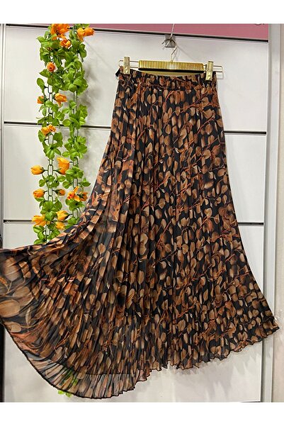 edu collection Patterned Chiffon Bohe Bell Skirt with Lining