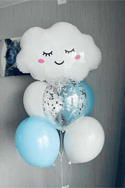 Bunloon مجموعة بالونات بتصميم السحابة لتزيين حفلات أعياد الميلاد باللونين الأ...