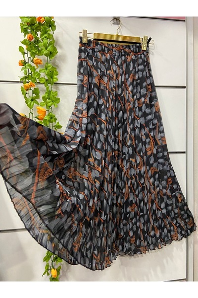 edu collection Patterned Chiffon Bohe Bell Skirt with Lining