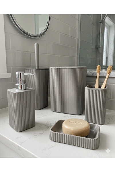 Line 5 Parça Kare Banyo Seti: çöp kovası,WC Fırçası,Sabunluk,Diş Fırçası