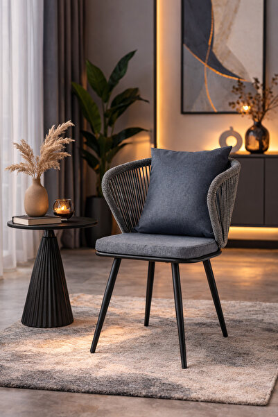 Crestj Modern Stylish Dining Chair Comfortable Cushion & Unique Rope Back Des...