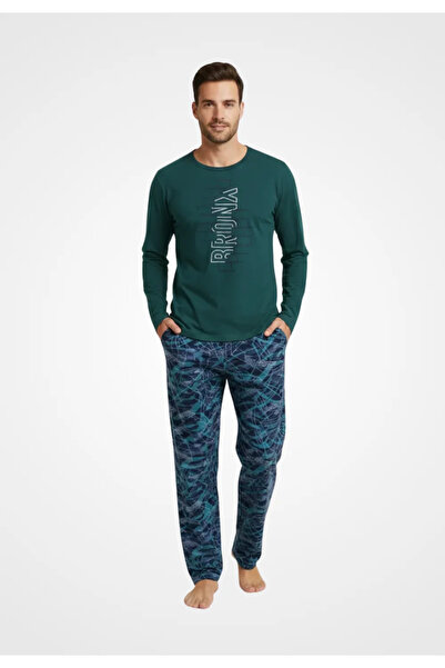 Serena Men's Polar pajamas with long sleeves and long pants, green color