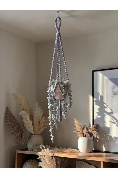 Love Macrame Makrome Saksı Askısı Gri El Yapımı %100 Pamuk – Modern Minimal T...