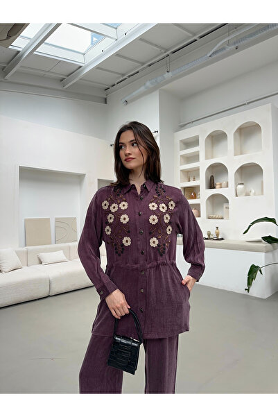 MİA NOURA Women's Front Embroidered Beaded Tir Tiril Fabric Shirt or Jacket S...