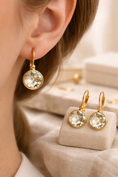 mosmoda Gold Şeffaf Taşlı Küpe, İthal