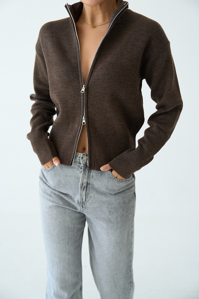 Lupies Women's Zippered Stand Collar Knitwear Cardigan