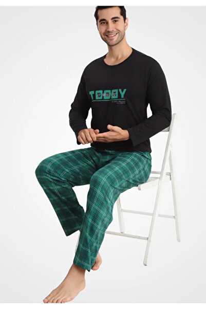 Ercan Ανδρικές βαμβακερές πιτζάμες, με μακριά μανίκια και μακρύ παντελόνι, με...