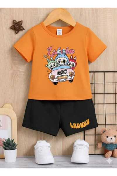 Nice Clothes Summer Children's T-Shirt Shorts Unisex (Labubu Car Print)