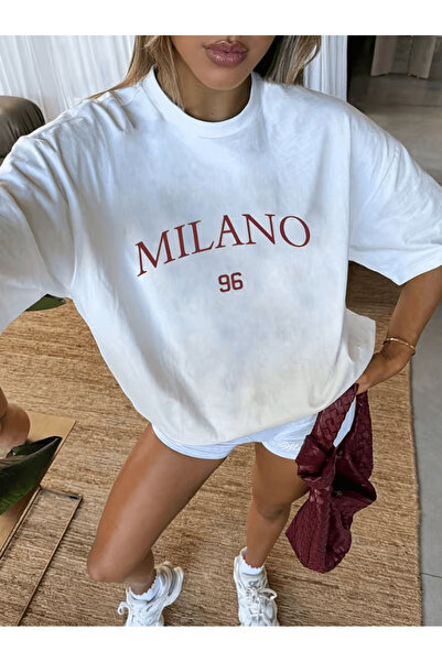 one button تي شيرت ميلانو 96 مطبوع فاخر كبير الحجم