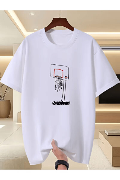 one button Μπλουζάκι μπάσκετ με στάμπα με σχέδιο σφεντόνας, Premium Oversize