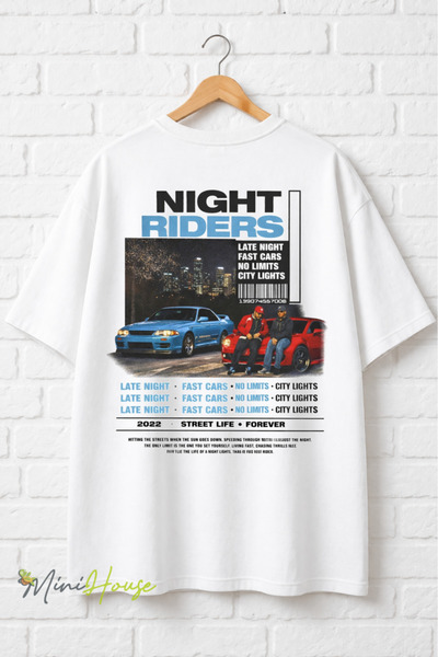 MiniHouse Night Riders Front and Back Printed Oversize T-Shirt