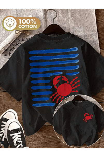 one button Χαριτωμένο μπλουζάκι με στάμπα με λεπτομέρειες σε μπλε χρώμα καβού...