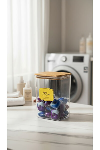 zezedesing Organizator borcan pentru detergent cu capac din lemn 2000 ML