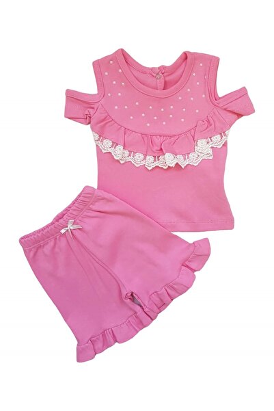 Miniworld Baby 2-piece summer outfit for girls, pearl pattern, off-shoulder t...