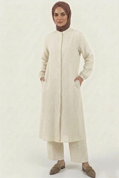 PORİENTO Ecru 100% Cotton Muslin Fabric Zippered Comfortable Fit Hijab Women'...