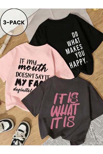 SVART WEAR Imprimat Negru - Alb - Antracit Tricou pentru copii din 3 piese, 1...