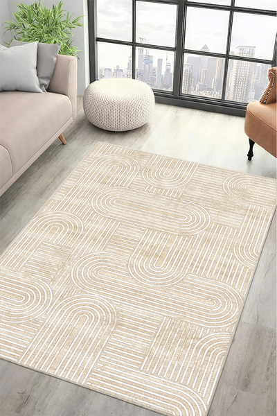 Lioara Home Modern Geometrik Çizgili Dijital Baskılı Halı – Modern, Kaymaz Ta...