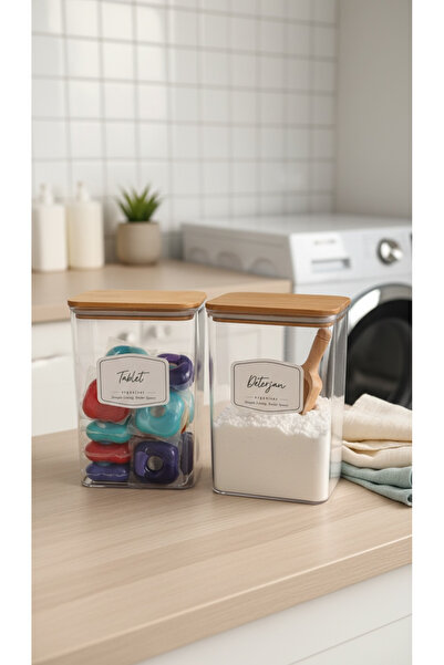 zezedesing Δοχείο αποθήκευσης για απορρυπαντικό και ταμπλέτες με ξύλινο καπάκ...