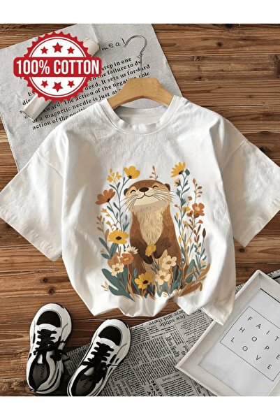 one button Χαριτωμένο μπλουζάκι με στάμπα οπλισμού νερού, Premium Oversize