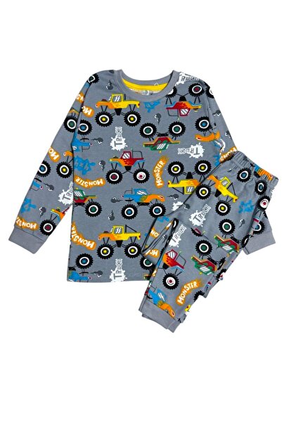 elmas kids Dečački zimski pidžama set od 100% pamuka, sive boje, sa uzorkom d...