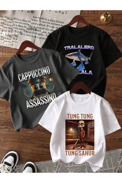 SVART WEAR Imprimat Negru - Alb - Antracit Tricou pentru copii din 3 piese, 1...