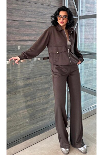 EGZOTİK ASORTİK Collared Double Pocket Detailed Casual Tracksuit Set