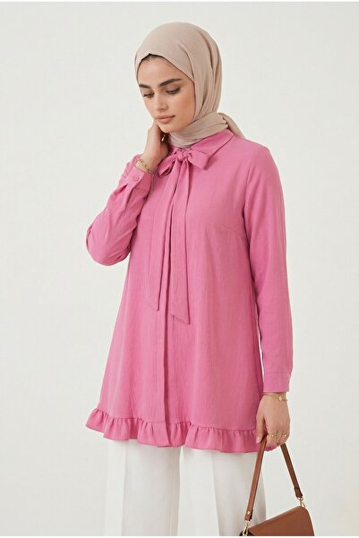 Lunfia Fırfırlı Bağcıklı Modal Tunik - Pembe