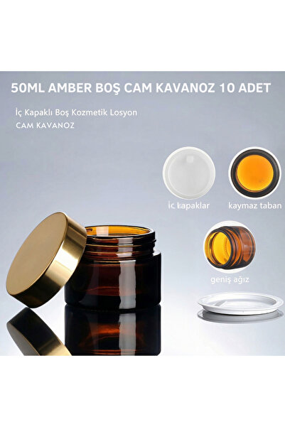 makrobay 10 Pieces 50 ml Luxury Glass Cream Jars - Leak-Proof Amber Cream Jar...