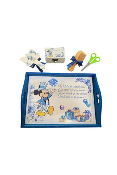 1 Tavita de mot, Mickey Magicianul, set de 5 piese, lemn vopsit albastru