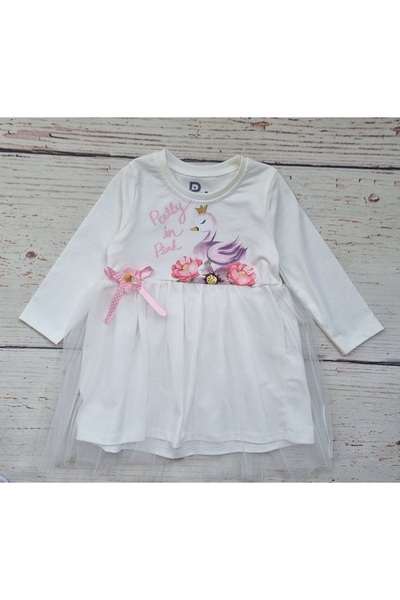 Miniworld Baby Girls' cotton dress with tulle, swan pattern, Pretty in pink, ...