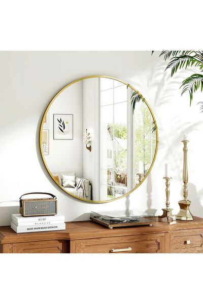 Dotail Καθρέφτης τοίχου στρογγυλός Koonmi, 70 εκ., πλαίσιο αλουμινίου, γυαλί ...