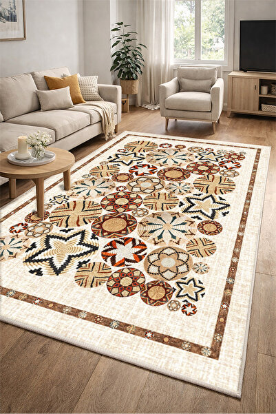 Lioara Home Etnik Desenli Bohem Dijital Baskılı Halı – Modern, Kaymaz Taban, ...