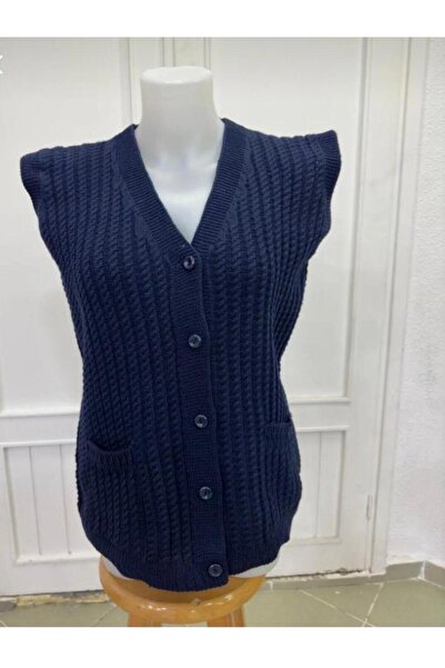 EM&FA TEKSTİL Thick Knitted Short Sleeve Knitwear Mother's Vest with Pockets