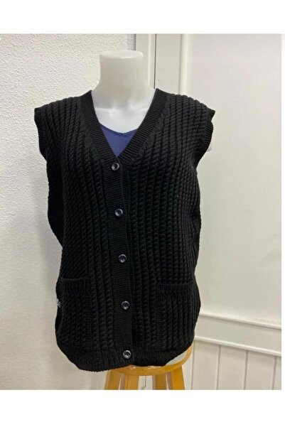 EM&FA TEKSTİL Thick Knitted Short Sleeve Knitwear Mother's Vest with Pockets