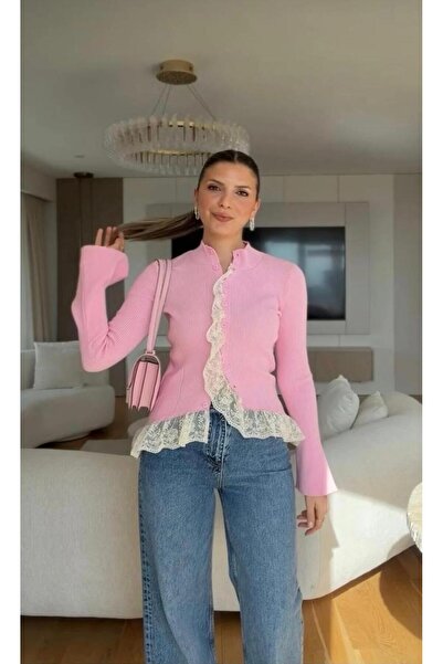 Lupies Women's Lace Detailed Buttoned Knitwear Cardigan