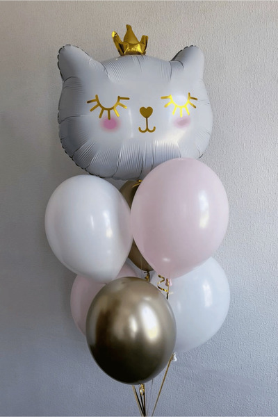 Bunloon Cat Figured Balloon Set Pink Gold 7-Piece Birthday Party Decoration